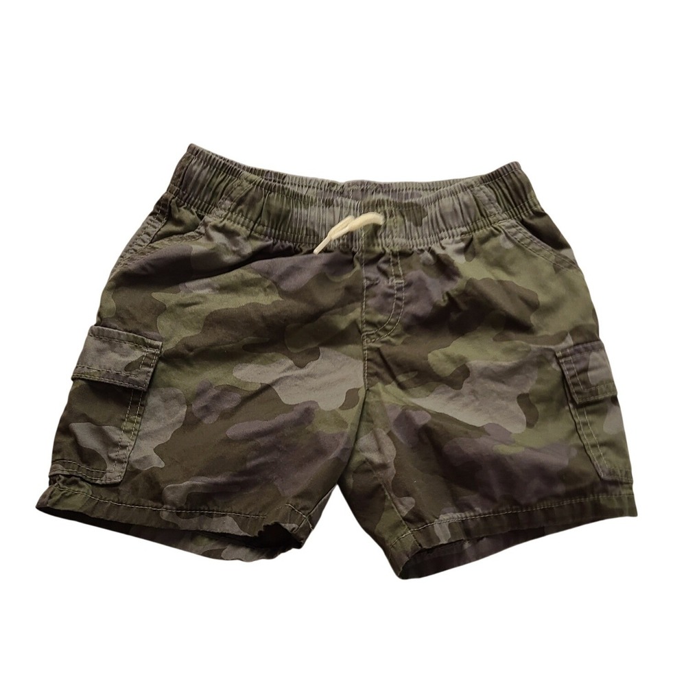 Cat & Jack Boys Camo Cargo Shorts Green Grey XS 4/5 Elastic Waist Drawstring